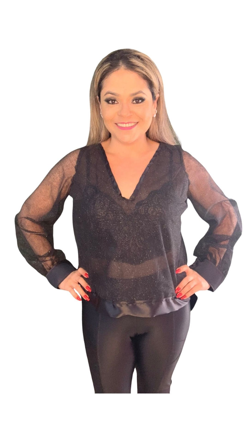 Blusa Transparente Com Brilho